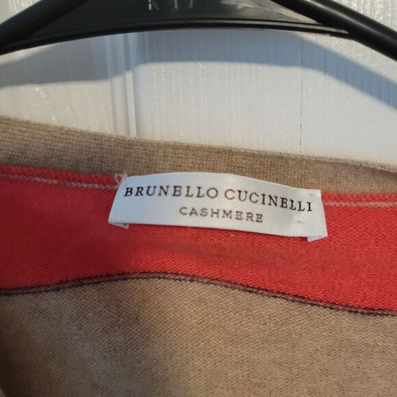 Brunello Cucinelli 100% Cashmere Cardigan Sweater Beige & Coral Pink Size Medium - Picture 6 of 8